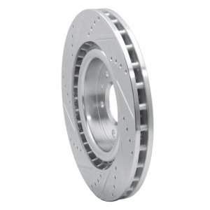 Jaguar XJR Brake Rotor (1) - Front Right - R1 Concepts - Drilled & Slotted - Silver - `00-`06